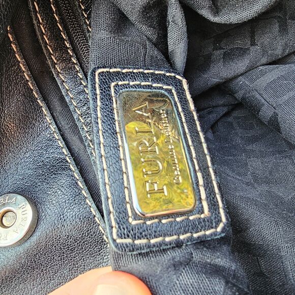 FURLA Black Leather Shoulder Bag Vintage - Picture 8 of 11